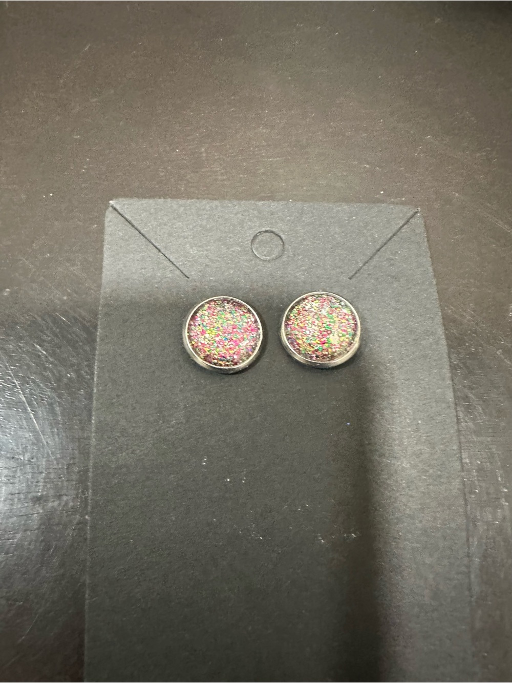 Multicolor Glitter Round Stud Earrings - Sparkle Accent for Women